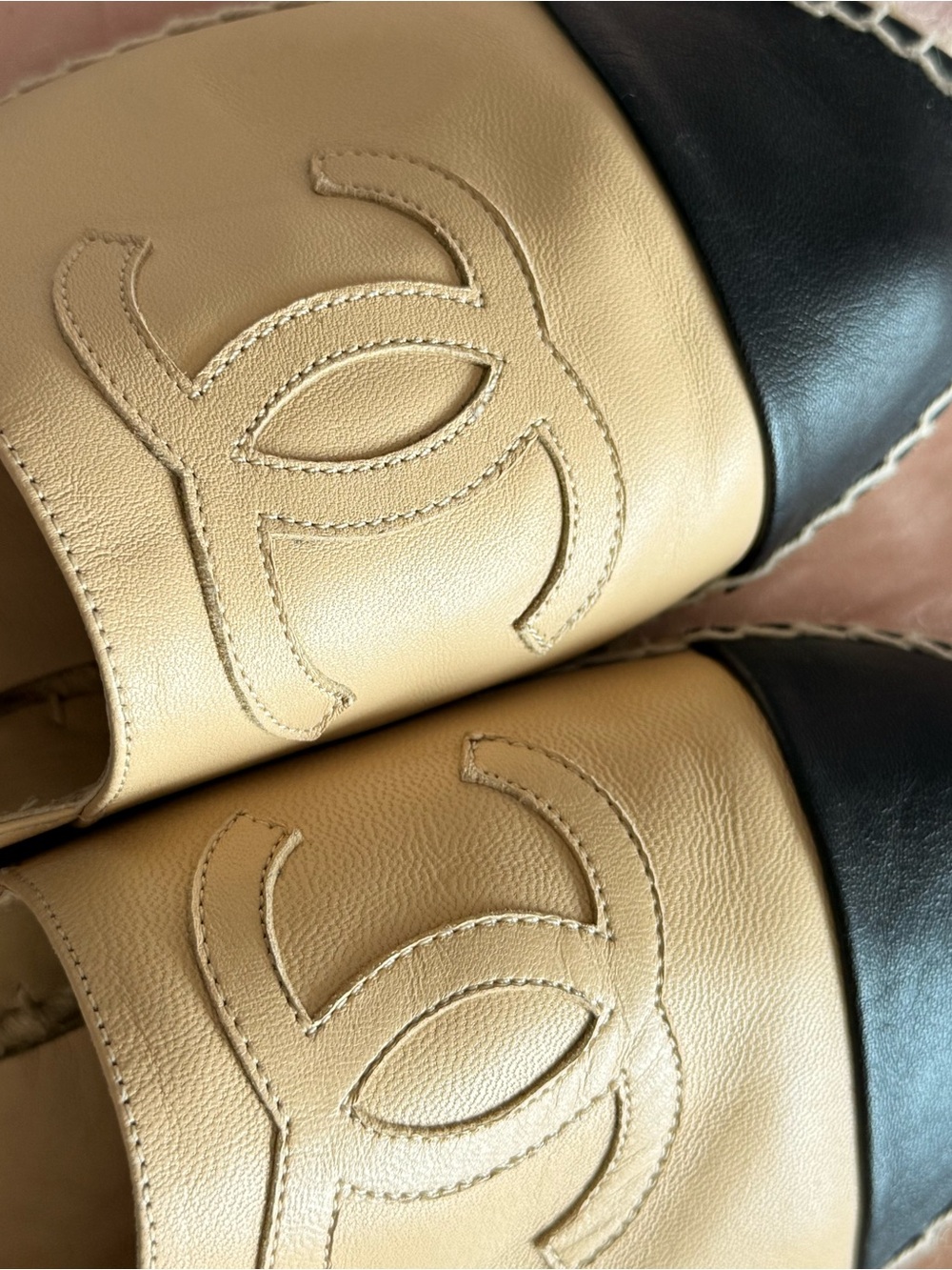 CHANEL Beige and Black Leather Espadrilles SIZE 42